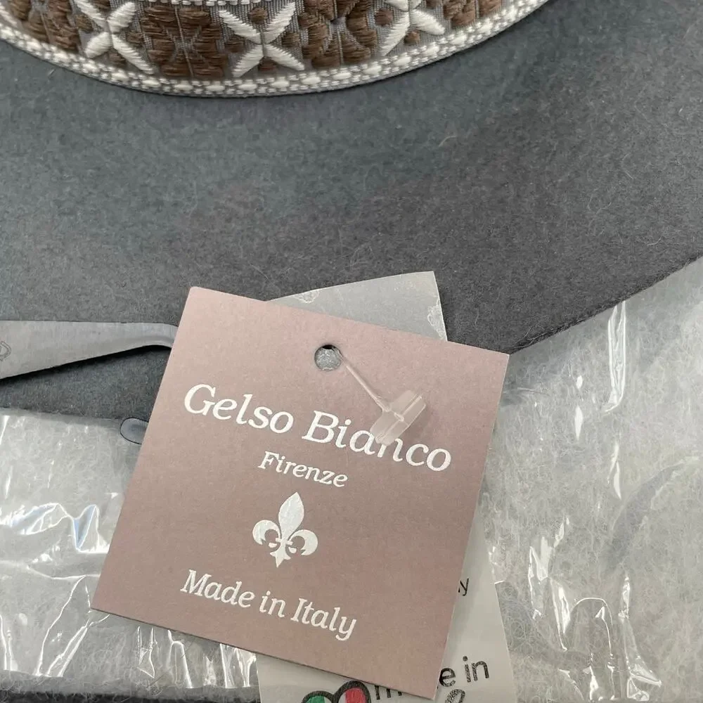 Gelso Bianco Italy Fedora Hat Gray 100% Wool NWT Chain Link Trim Made in Italy